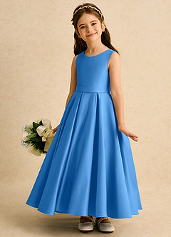 Azazie Mapel vestidos de niña de las flores Vestido de Azul Grisaceo de Satin Mate de Princesa con Plisado image2
