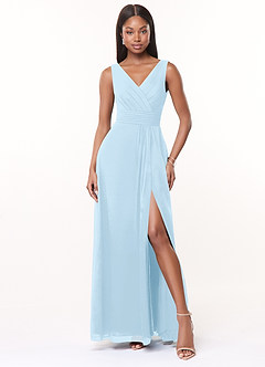 Azazie Karina Bridesmaid Dresses Sky Blue A-Line Pleated Chiffon Dress image1