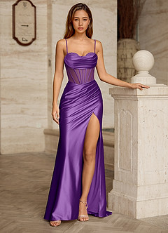 Bianca Traube Strassbesetztes, ausgeschnittenes Satin-Abendkleid mit Korsett-Optik image11