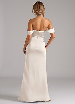 Azazie Johana Jurken voor bruidsmeisjes Converteerbaar Jurk van Stretch Satijn met Zeemeermin Off-shoulder Wit Albast image4