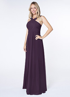 Azazie Kaleigh Bridesmaid Dresses Plum A-Line Pleated Chiffon Dress image3