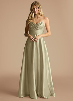 Azazie Oliana Jurken voor bruidsmeisjes Jurk van Metaalachtig Satijn met A-Lijn Geplooid Mosgroen image1