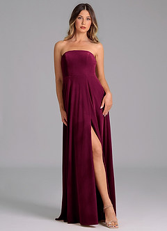 Azazie Wren Brautjungfernkleider A-Linie Schulterfrei Samt Kleid Cabernetrot image5