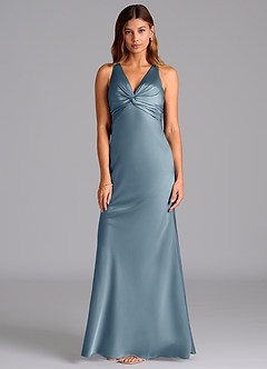 Azazie Hati Vestidos de damas de honor Vestido de Azul Polvoriento de Satén Elástico de Corte Sirena image5