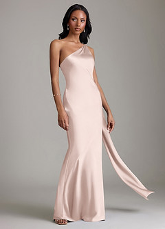 Azazie Galinda Suknie dla druhen Syrena Jedno ramię Satyna elastyczna Do ziemi Sukienka image5