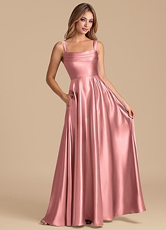 Azazie Shaude Robes de demoiselle d'honneur Robe Trapèze en Satiné métallisé Plissée Rosette image3