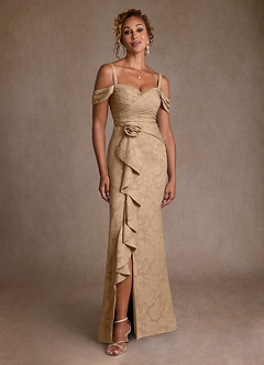 Azazie Irene vestidos de madre de la novia Vestido de Champán de Devorado Floral de Corte en A con Vestidos sin tirantes image3