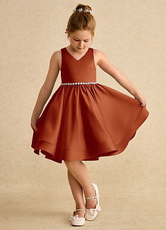 Azazie Julietta Flower Girl Dresses Paprika Ball-Gown Convertible Tulle Dress image4