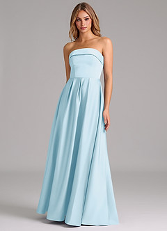 Azazie Lucienne Robes de demoiselle d'honneur Robe Trapèze Convertible en Satin extensible Sans bretelle Bleu Ciel image1