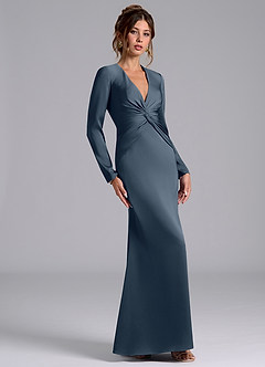 Azazie Valerie Bridesmaid Dresses Twilight Mermaid Long Sleeve Stretch Satin Dress image4