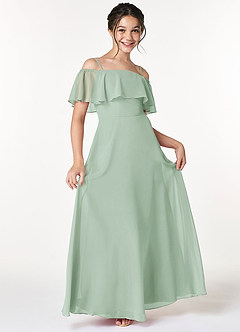 Azazie Maggie Junior Agave A-Line Off the Shoulder Chiffon Dress image1