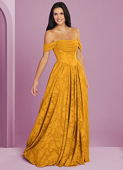 Barbie ♥ Azazie Bridesmaid Dresses Butterscotch A-Line Off the Shoulder Floral Burnout Convertible Dress image5