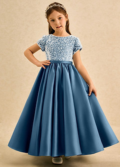 Azazie Cashew Flower Girl Dresses Bermuda Ball-Gown with Sleeves Matte Satin Dress image2