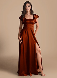 Azazie Bondi Bridesmaid Dresses Auburn A-Line Bow Metallic Satin Dress image5