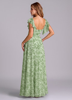 Azazie Leilani Vestidos de damas de honor Vestido de Floral Helecho Verde de Gasa de Corte en A con Plisado image5