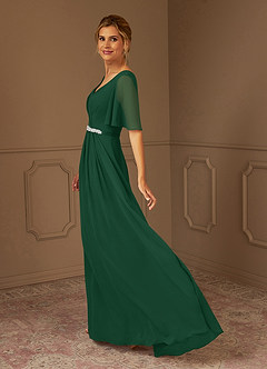 Azazie Tricia vestidos de madre de la novia Vestido de Verde Oscuro de Gasa de Corte En A con Cuello en V Plisado image2
