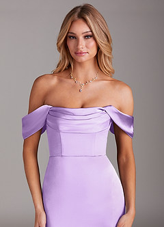 Azazie Saige Brautjungfernkleider Meerjungfrau-Linie Schulterfrei Stretch-Satin Kleid Flieder image5