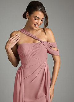 Azazie Kassandra Bridesmaid Dresses Dusty Rose A-Line Off the Shoulder Chiffon Dress image2