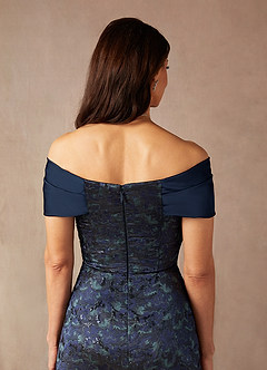 Azazie Amelia vestidos de madre de la novia Vestido de Azul Marino Oscuro de Jacquard de Corte En A con Vestidos sin tirantes image7