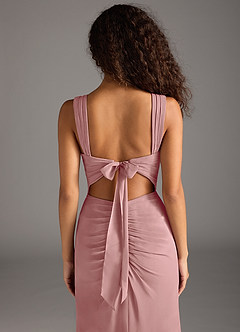 Azazie Jesaphine Robes de demoiselle d'honneur Robe Fourreau en Mousseline de soie Arc Rose Poussiéreuse image6