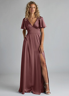 Azazie Kimber Bridesmaid Dresses Vintage Mauve A-Line Ruched Stretch Satin Dress image1