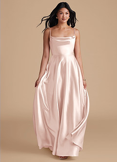 Azazie Elle Bridesmaid Dresses Blushing Pink A-Line with Pockets Metallic Satin Dress image5