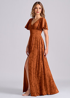 Azazie Kimber Bridesmaid Dresses Burnt Orange A-Line with Pockets Floral Burnout Dress image5