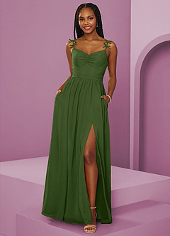 Barbie ♥ Azazie Bridesmaid Dresses Olive A-Line Pleated Chiffon Dress image9