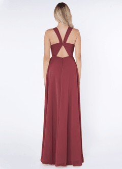 Azazie Jane Final Sale Matcha A-Line V-Neck Pleated Chiffon Dress image2