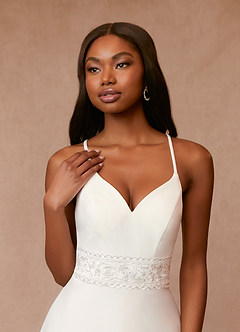 Azazie Minerva Abiti da Sposa Abito A-Line in Crepe Elasticizzato Lustrini Bianco Diamante image5