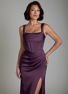 Azazie Amora Bridesmaid Dresses Plum Mermaid Corset Stretch Satin Dress image3