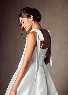 Azazie Kaydence Wedding Dresses Diamond White A-Line with Pockets Mikado Dress image4