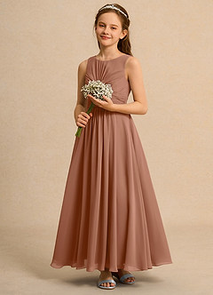 Azazie Ducky Junior Formal Blumenmädchenkleider A-Linie Plissee Chiffon Kleid Bronzer image6
