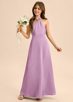 Azazie Beah Junior Robe Trapèze en Satin extensible Plissée Glycine image1