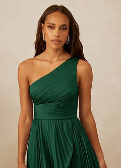 Christian Siriano Bridal for Azazie 1008 Bridesmaid Dresses Dark Green A-Line One Shoulder Stretch Satin Dress image8