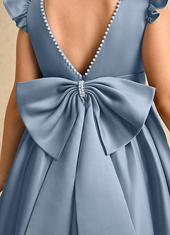 Azazie Dumpling Flower Girl Dresses Dusty Blue A-Line Bow Matte Satin Dress image6