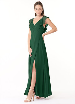 Azazie Yoko Bridesmaid Dresses Dark Green A-Line Ruched Chiffon Dress image3