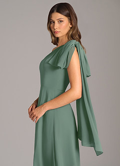 Azazie Tella Vestidos de damas de honor Vestido de Eucalipto de Gasa de Corte en A con Hombro unilateral image8