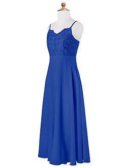 Azazie Sonya Junior Robe Trapèze en Mousseline de soie Dentelle Bleu Roi image7