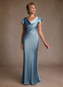 Azazie Shelby Mother of the Bride Dresses Dusty Blue Mermaid Pleated Stretch Satin Dress image3