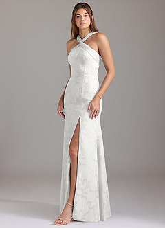 Azazie Rue Bridesmaid Dresses White A-Line Pleated Floral Burnout Dress image3