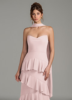 Azazie Imani Bridesmaid Dresses Blushing Pink A-Line Ruched Chiffon Dress image2