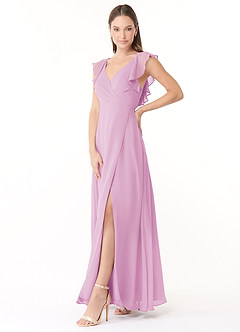 Azazie Yoko Bridesmaid Dresses Candy Pink A-Line Ruched Chiffon Dress image3