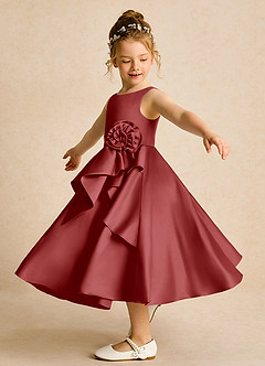 Azazie Hermia Flower Girl Dresses Rust A-Line Sleeveless Matte Satin Dress image3