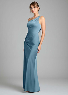 Azazie Madelyn Robes de demoiselle d'honneur Robe Sirène Convertible en Satin extensible Une épaule Bermude image6