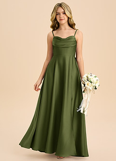 Azazie Bear Junior Olive A-Line Sweetheart Neckline Stretch Satin Dress image3