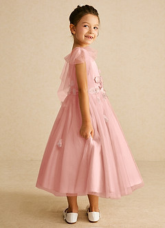 Azazie Minia Flower Girl Dresses Rosette A-Line Bow Matte Satin Dress image2