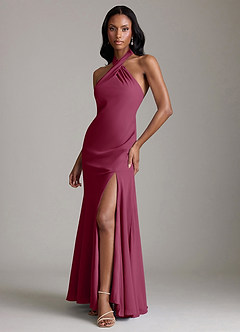 Azazie Lorena Vestidos de damas de honor Vestido de Mora de Gasa de Corte Sirena con Plisado image4