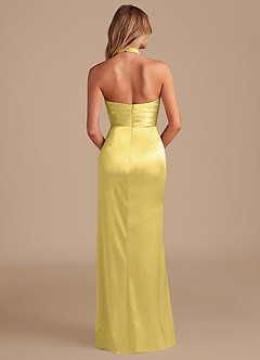 Azazie Jemma Bridesmaid Dresses Canary Sheath Pleated Metallic Satin Dress image7
