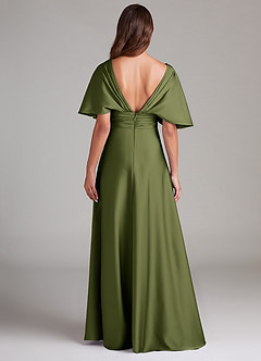 Azazie Pamela Bridesmaid Dresses Olive A-Line Pleated Stretch Satin Dress image2